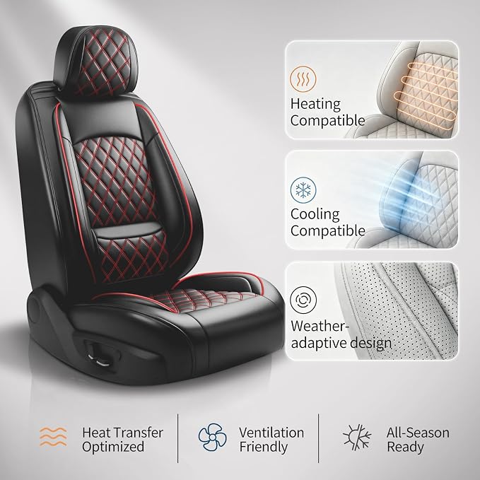 Fit Edge Car Seat Covers for Ford Edge 2007-2025 2026 - Luxury Leather, Anti-Slip, All-Weather, Waterproof & Breathable, Airbag Compatible, 2 Front Seats Only (Redline)