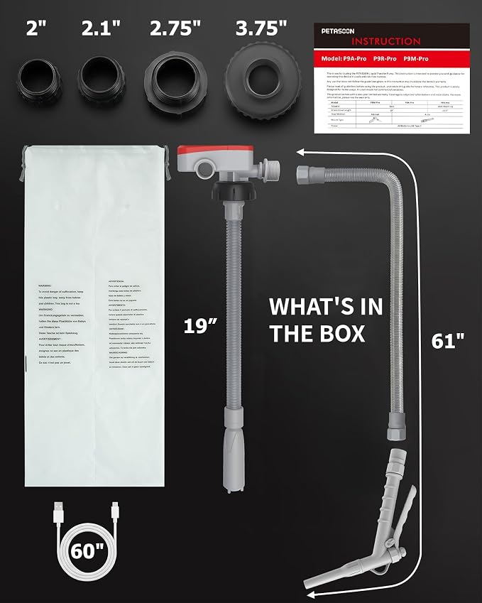 PETASOON Patented Fuel Transfer Pump Battery & USB Powered Operated 3.8GPM Gas Can Electric Automatic Pumps Transfer Gasoline Diesel Oil Liquid Water with Manual Flow Control(Gas Can Not Included)