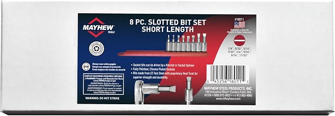 Mayhew Tools 16011 Slotted Socket Bit Set, Chrome Plated, 8-Piece