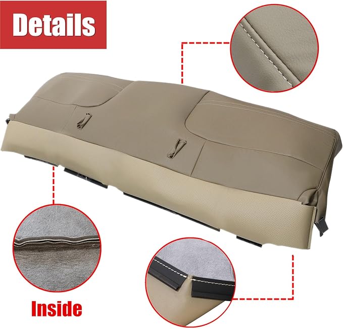 NLQR Front Full Bench Bottom Replacement Leather Seat Covers Tan Compatible with Ford F250 F350 F450 F550 1999 2000 2001 2002