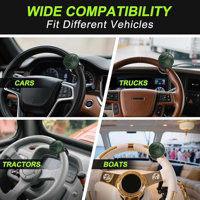 Tool Free Steering Wheel Knob, Suicide Knob for 3.45-4.9" with Metal Bearing, Steering Wheel Knob Spinner for Cars, Trucks, Mowers, Boats, No Screws or Tools Needed (1Pack, Green)