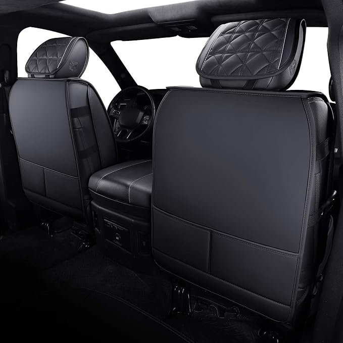 YIERTAI Dodge RAM Seat Covers for 2009-2025 2026 1500HD 2010-2025 2026 2500/3500HD Crew Double Cab Quad Cab Laramie Tradesman Truck Waterproof Faux Leather(5 PCS Full Set/Black-White)
