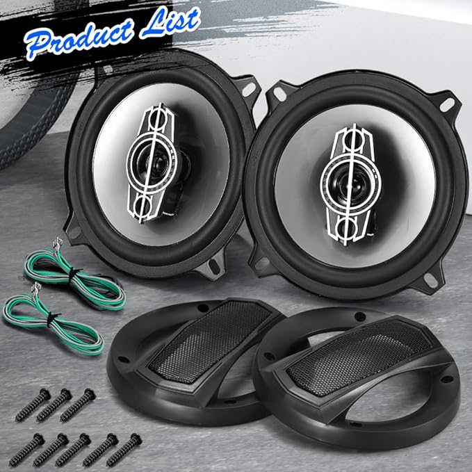 5 Inch 4-Way Car Coaxial Speakers, 300W Max 4Ohm Car Audio Speaker with PEI Dome Tweeters, Tweeters Vehicle Coaxial Speaker Compact for Car Truck Door Speakers Replacement (Pair)