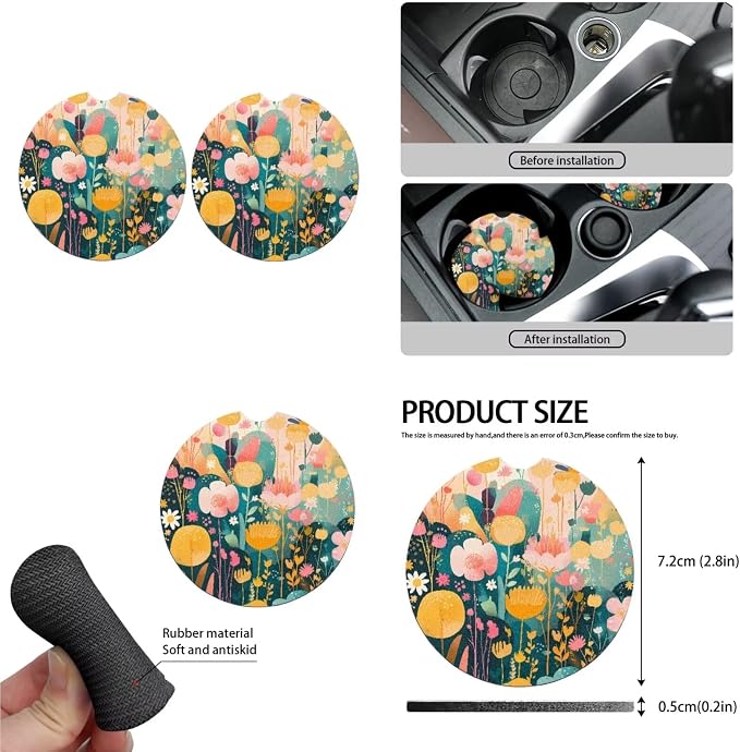 Watercolor Floral Print 13 Pack Car Seat Covers Full Set Colorful Cute Flower Painting Car Interior Accessories Fit Auto SUV Trucks Seat Belt Shoulder