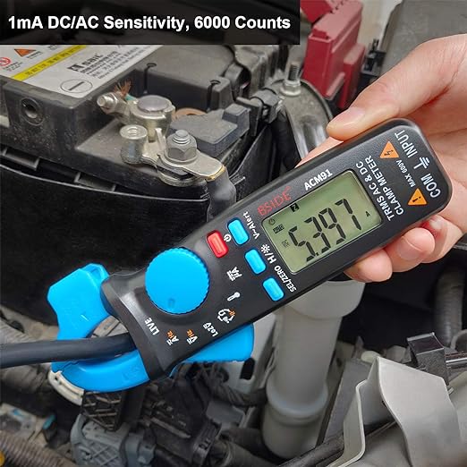 Bside ACM91 1mA Clamp Meter DC/AC Current True RMS Auto-Ranging 6000 Counts Multimeter Live Check V-Alert Temperature Capacitance Frequency Tester with Back Clip