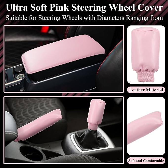 38 Pcs Pink Car Accessories Set for Women Bow Car Accessories Pink Seat Belt Cover Bow Hook Coaster Bling License Plate Decoration