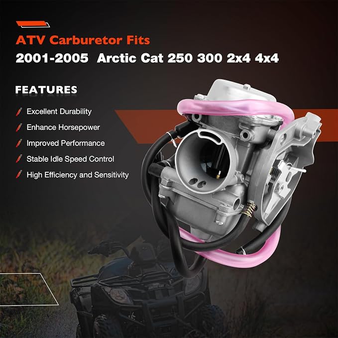 Carburetor Compatible with Arctic Cat 250 300 2x4 4x4 2001 2002 2003 2004 2005 RED GREEN #0470-448 Carb(Includes Air Filter & Fuel Valve Petcock with Spark Plug)