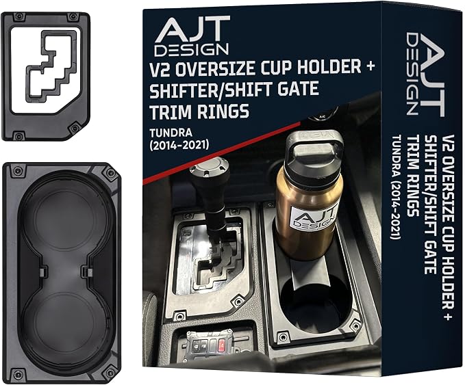 AJT Design V2 Oversized Cup Holder Compatible with 2014-2021 Toyota Tundra | Fits Up to 3.75" Diameter Bottles, Durable ABS Plastic, Center Console Cup Holder Replacement - Black