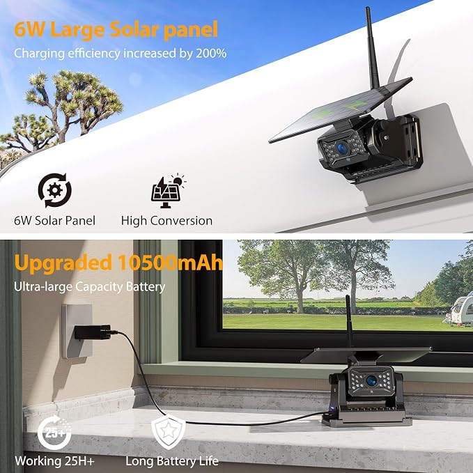 Dual Wireless Magnetic Backup Camera for Trailer,7” 1080P HD 4CH Monitor 2-Min Easy Install No Wiring 25H Long Battery Life 21000mAh Rechargeable No Delay Reverse Camera System for RV Truck