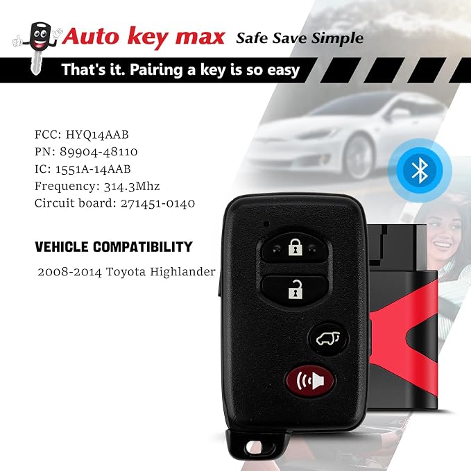Programmable Keyfob, Replacement Car Keys Fob and DIY Programmer Kit for 2008-2012 Rav4 2008-2014 Highlander 2007-2010 Camry/Corolla Smart Remote HYQ14AAB 281451-0140 (4 Button SUV)