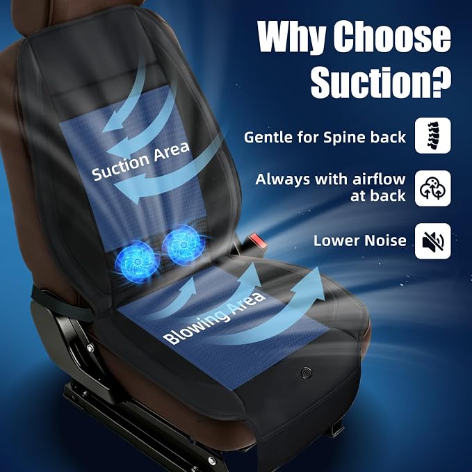 Cooling Seat Cover for Cars, Ventilated Car Seat Cover for Suction, 12V 3-Speed Cooling Seat Cushion with 2 Turbon Fans, Universal Fit for Car SUV Truck Home Office, Non-Slip Breathable Ice Silk