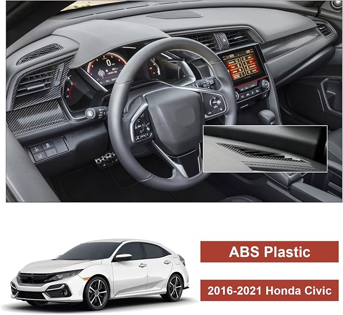 12 Pcs Carbon Fiber Console Center Dashboard Panel Cover, AC Air Vent Cover Compatible with Honda Civic 10th Gen 2016-2021