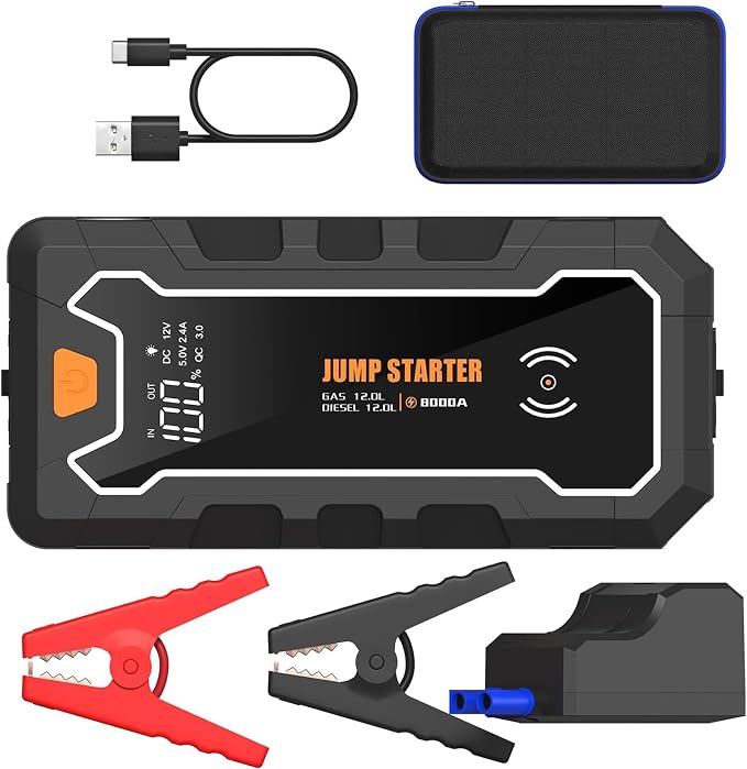 Cros 3500A Car Battery Jump Starter, 24000mAh Battery Booster Pack with Wireless Charger, 12V Portable Jump Box Jumper Starter for Up to 9.0L Gas & 7.0L Diesel Engines, Power Bank & LED Flashlight