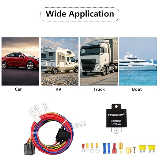 Electric Fan Relay Kit 12V 60 AMP Electric Radiator Cooling Waterproof Fan Relay Kit with Thermostat Control Switch 185 On 175 Off Upgrade