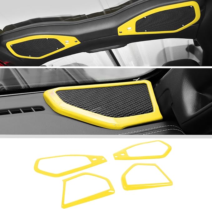 JWWY for Jeep JL Speaker Audio Player Trim Top & A Pillar Cover Trim for 2024-2025 Jeep Wrangler JL JLU & Gladiator JT 4xe Interior Accessories ABS 4PCS Yellow