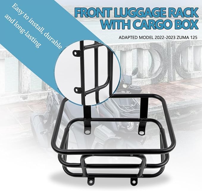 Mokuo Motorcycle Front Luggage Rack with Cargo Box in Heavy Iron Material Comaptible with Yamaha Zuma 125 2023,Black Color