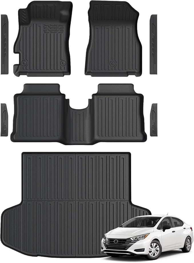 Floor Mats for Nissan Versa 2020-2025, All Weather Floor Mats Trunk Cargo Liner and Door Sill Guards Accessories, Full Coverage Set