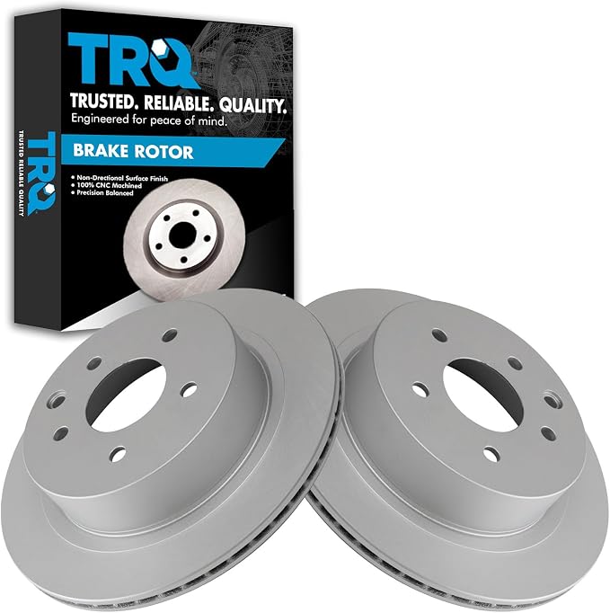 TRQ Rear Brake Rotor Set G Coated Vented Compatible with 2003-2005 Infiniti G35 2003-2005 Nissan 350Z 2014-2017 Juke 2011-2024 Leaf 2008-2020 Rogue 2014-2015, Select 2017-2022 Rogue Sport