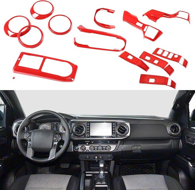 Lcojicep 14PCS Full Set Interior Decoration Trim Kit Compatible with Toyot@ Tacoma 2016-2022 Central Control Dashboard Frame Cover Shift Knob Cover Air Vent Trim Cover Window Button Cover (Sport Red)