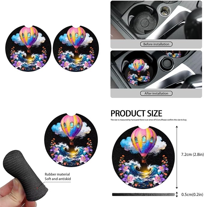 Balloon 13 Pcs Car Seat Covers Full Set, Ocean Wave Hot Air Balloon Auto Front and Rear Bench Seat Protector, Tropital Hibiscus Steering Wheel Sleeve Auto Armrest Cover