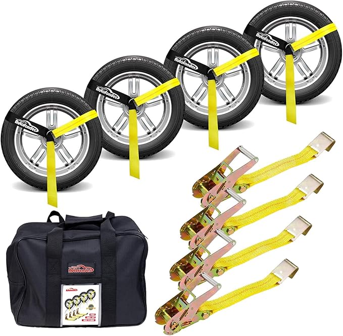 Vehicle Tie Down Kit with Flat Hook and Tow Dolly Basket Straps