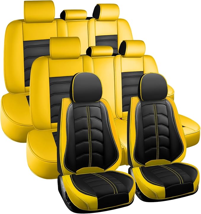 Car Seat Cover 8 Seats for Toyota Highlander 2001-2026, Durable Wear Resistant Waterproof Seat Cover, Breathable No Odor Premium Leather Vehicle Interior Accessories.(8 Standard,Black Yellow)