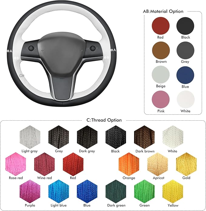 MEWANT Hand Stitch Steering Wheel Cover for Tesla Model Y 2023 Model 3 2023 DIY Steering Wheel Wrap Interior Accessory