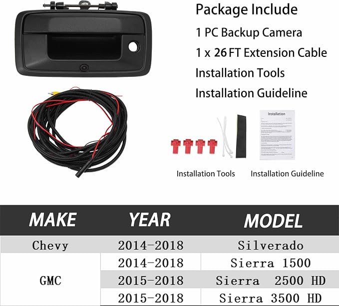 Anina Tailgate Handle Backup Camera Replacement for 2014-2018 Chevy Silverado/GMC Sierra Rear View Camera Car Door Tailgate Camera Park Assist Reverse Camera