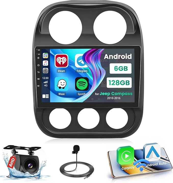[8-Core 6+128GB] Hikity Android 15 Car Stereo for 2010-2016 Jeep Patriot Compass, 10.1 Inch Touchscreen Radio with Wireless Carplay Android Auto, Bluetooth GPS WiFi 32EQ DSP FM RDS SWC+Backup Cam