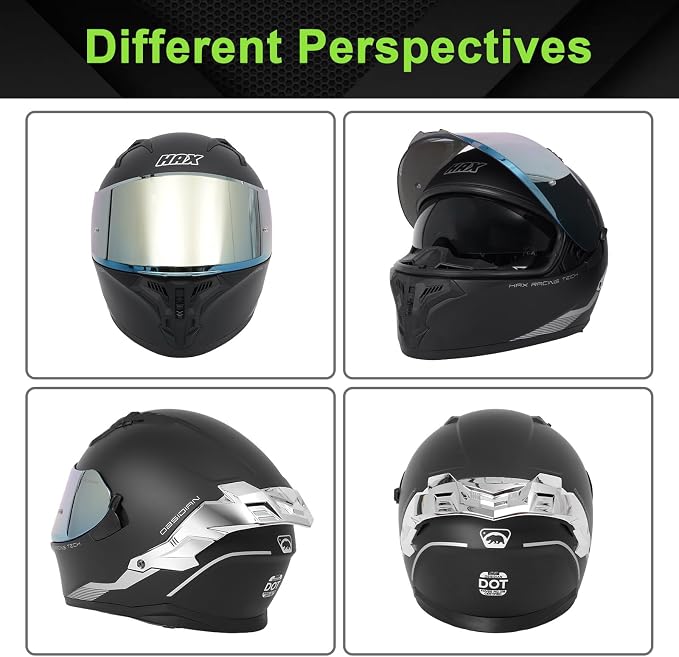 HAX Obsidian Dual Visor Full Face Motorcycle Helmet DOT/ECE 22.06 Approved, Pinlock & Bluetooth Ready, Aerodynamic Spoiler for Powersports Street Bike Racing, Unisex Adult (Matte Black Silver, M)