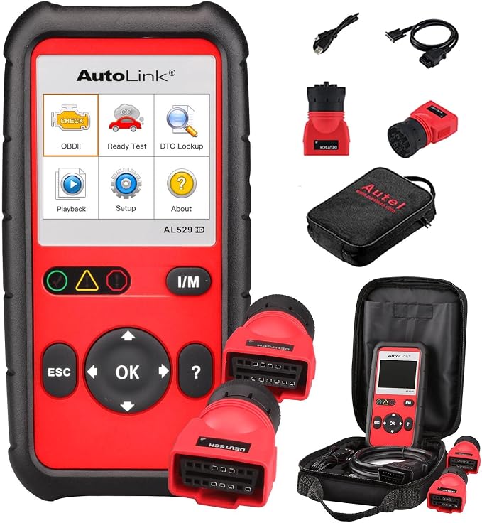 Autel AutoLink AL529HD OBD2 Scanner with Screen Wiper 2025 Heavy Duty Code Reader Retrieve Code VIN O2 Sensor Test OBDII Monitor Test Review Read Erase Data View Live Data Freeze Frame Data