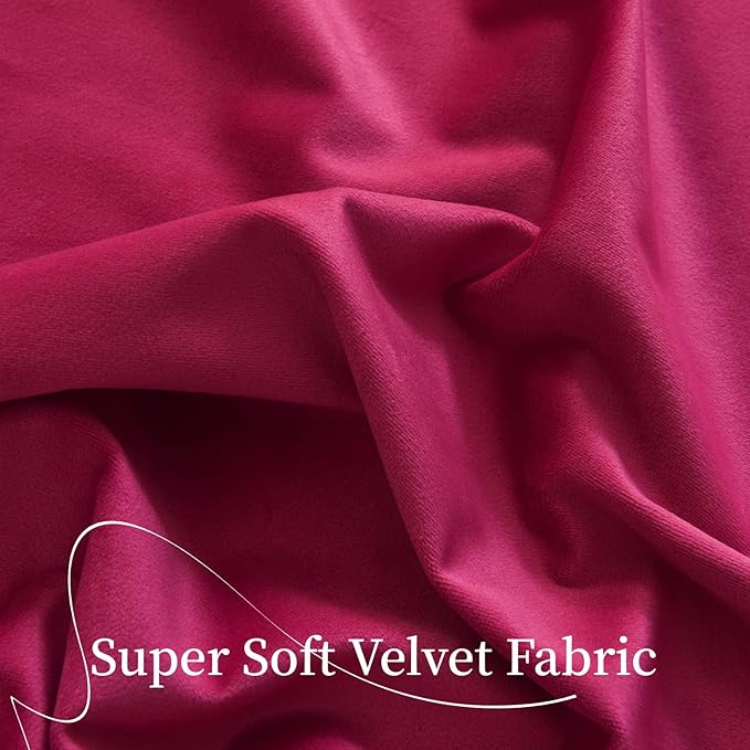 Roslynwood Luxury Soft Berry Velvet Curtains 63 inches Long Back Tab Thermal Insulated Blackout Window Drapes for Living Room/Bedroom/Dining Room, W52 x L63, 2 Panels