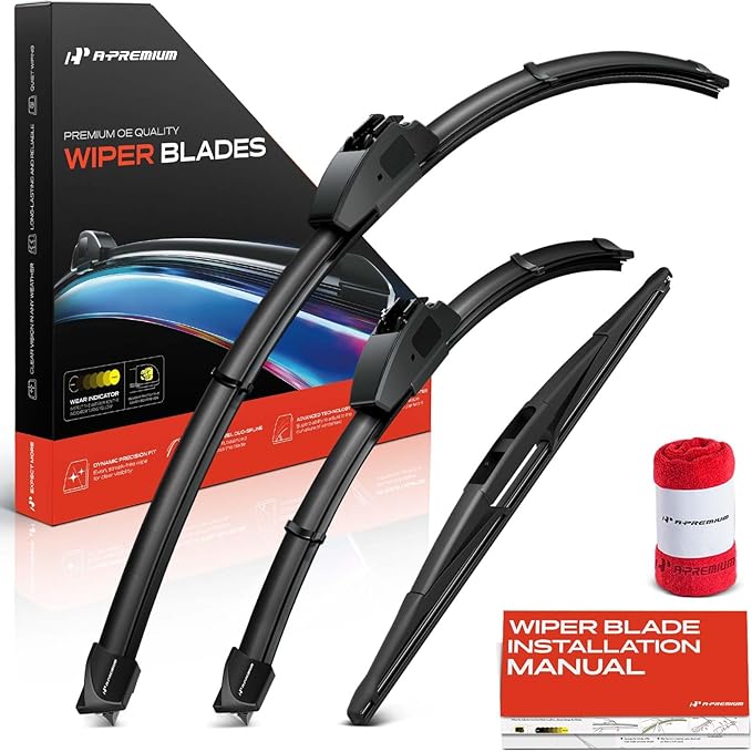 A-Premium 26"/18"/14" Windshield Wiper Blades Compatible with Nissan Murano 2006-2007 - Front Rear Wipers Blade Set for Hook/RL3 Arm Connector, with Wear Indicator & Towel (Pack of 3)