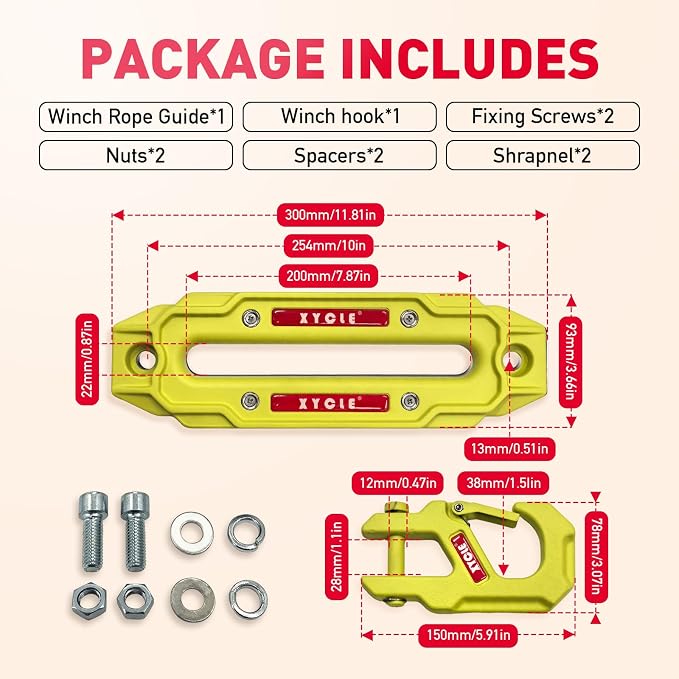 Winch Fairlead with Tow Hook, Green, 10 in. (254 mm) | Synthetic Rope Fairlead, Forged Winch Hook, 10000 lb. - 20000 lb Towing, For SUV Truck Trailer Jeep, Electric Winches