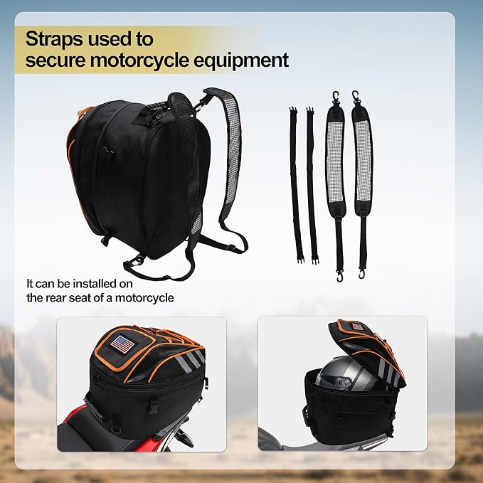 Motorcycle Helmet Backpack, 50L Expandable Motorcycle Tail Bag with Waterproof Rain Cover, Backpack & Rear Seat Bag, Fits Full Face Helmet for Motocross, Scooter, Street Bike