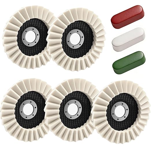 8 Pcs Wool Polishing Wheel Kit, 4-1/2"x 7/8" Felt Buffing Wheels with Felt Flap Disc and Polishing Compound, Universal for Angle Grinder, Multi-Surface Polishing for Metal, Automotive, Wood