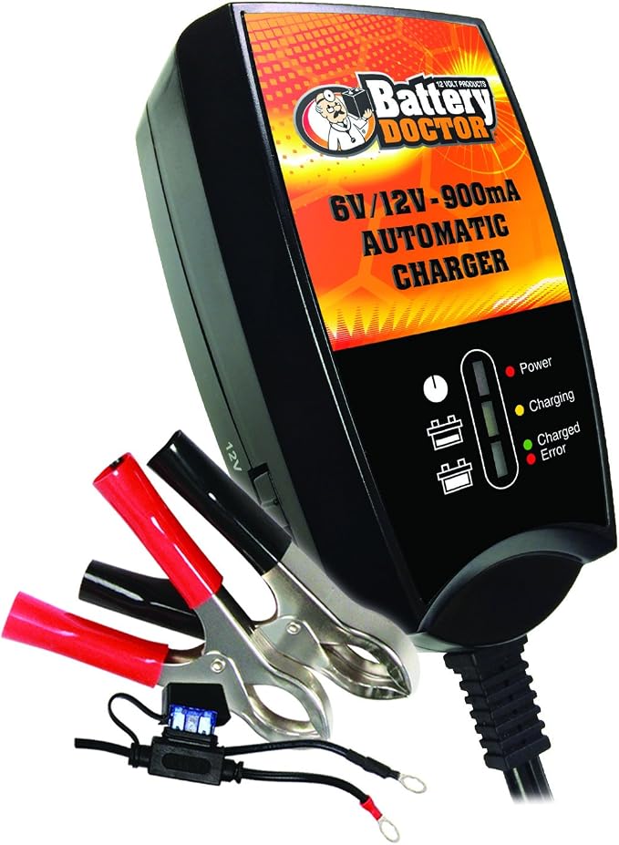 WirthCo Battery Doctor 20026, 6/12 Volt 900mA Wall Mount Smart Battery Charger and Maintainer, Reverse Hook-Up Protection, CEC Certified