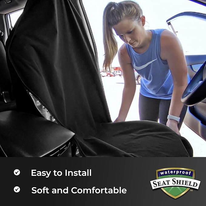 EliteSport Front Seat Cover and Backseat Cover - Black Washable Car Seat Towel and Back Seat Protector for All Vehicles - Universal Car Seat Protectors from Sweat, Food, Dirt