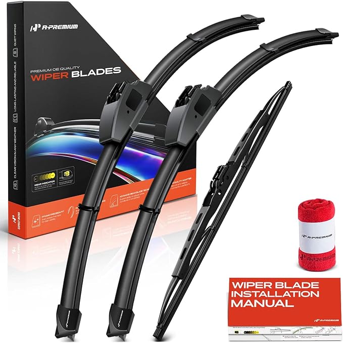A-Premium 22"+22"+16" Windshield Wiper Blades Compatible with Ford Explorer 2002-2004, Expedition 2008 - Front Rear Wipers Blade Set for Hook/Hook Arm, with Wear Indicator & Towel (Pack of 3)