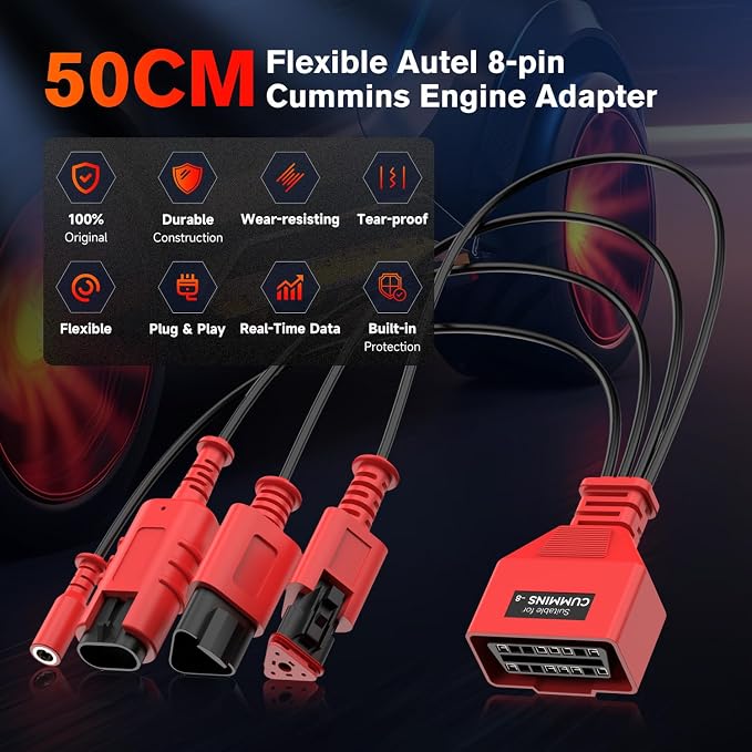 Autel Original MaxiSYS CV Cummins 8Pin Adapter, 8-Pin Off-Highway Vehicle Cable Connector for Cummins Engines, Work with Heavy Duty Truck Scanner Semi Truck Tool MS909CV, MS908CV II, MS908CV, MS906CV