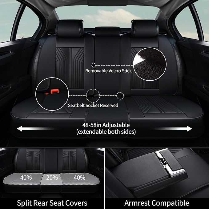 FLORICH Leather Seat Covers Car Seat Cover Full Set Waterproof Car Seat Protector Full Coverage Car Seat Cushion Universal Fit for Most Cars Trucks SUV, Black