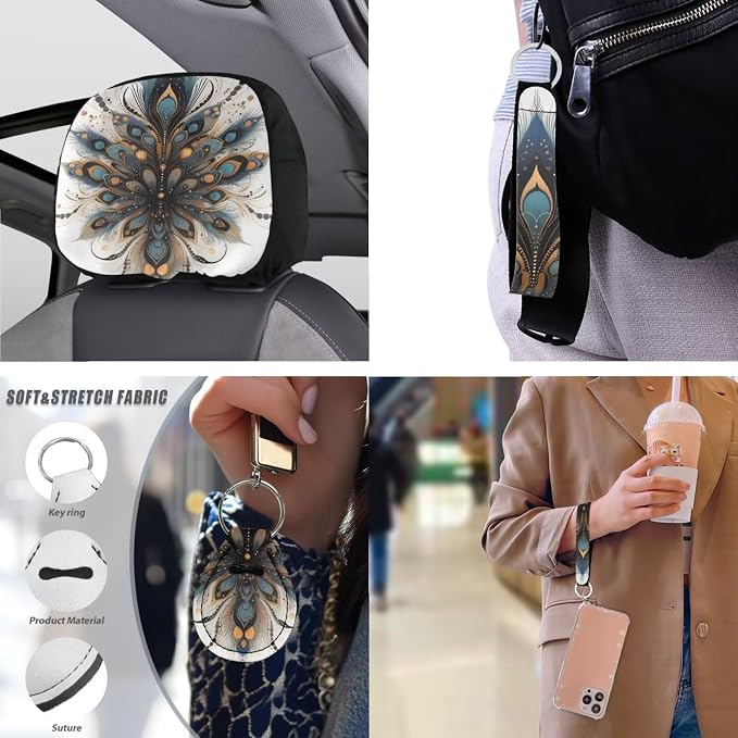 Peacock Feather 13 Pack Car Accessories Classical Peacock Feather Pattern Seatbelt Pad Armrest Cushion Keychain Minimalism Cup Holder Coaster Pads Decor Accessory