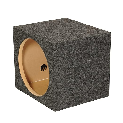 Q Power 12 Inch Heavy-Duty Single Sealed Carpet Covered Durable Car Audio Vehicle Subwoofer Enclosure Woofer Box, Charcoal Gray