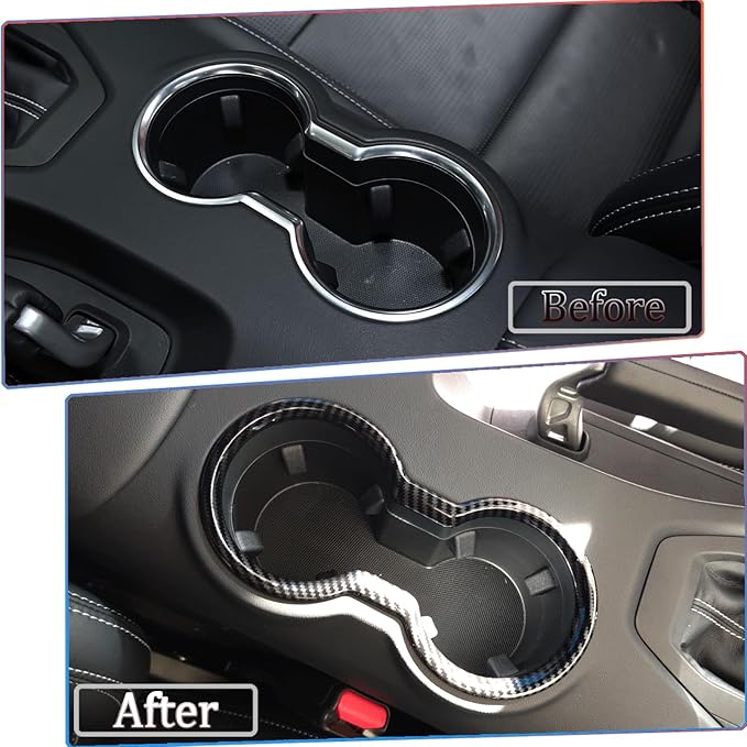 MUXEE Front Cup Holder Trim,for Ford Mustang 2024 2025 2026 - ABS Carbon Fiber Front Cup Holder Protective Panel Cover Sport Interior Trim Accessories