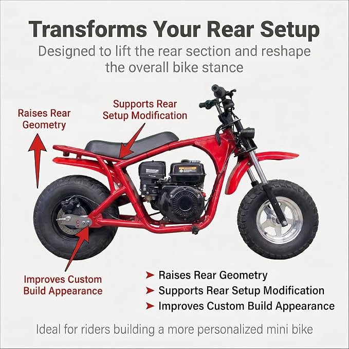 Mini Bike Bolt On Stretch Tab For Coleman B200R RB200 Realtree RT200 MEGA moto B212 MAX (1 inch lift/drop)