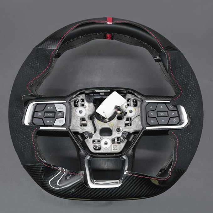 MEWANT Hand Stitch Black Shiny PU Carbon Fiber Cube Embossed Athsuede Steering Wheel Cover Wrap for Ford Mustang 2024