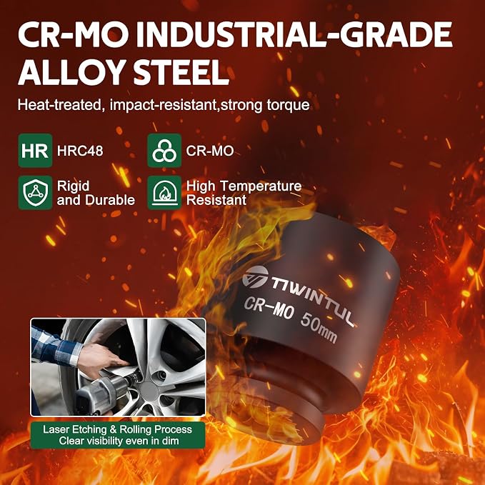 3/4” Impact Socket Set 30 PCS, SAE 11/16” - 2” & Metric 17-60mm | 6-Point Design, CR-MO Steel, Rugged Construction, Heavy Duty Large Impact Sockets for Construction & Agricultural Machinery