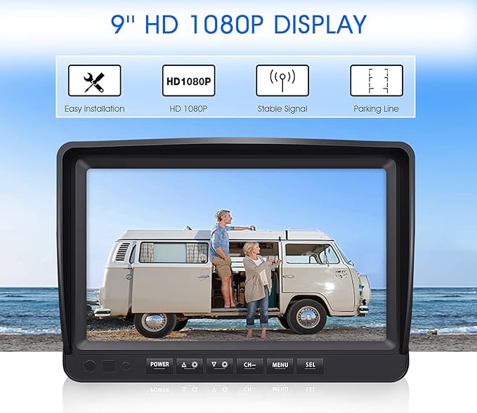 4 Wireless Backup Camera System HD 1080P 9" DVR Quad Split Monitor, IP69 Waterproof Hardwired Wireless Rear View Side View Cameras for RV Truck Trailer Camper, Loop Recording- ZEROXCLUB B904