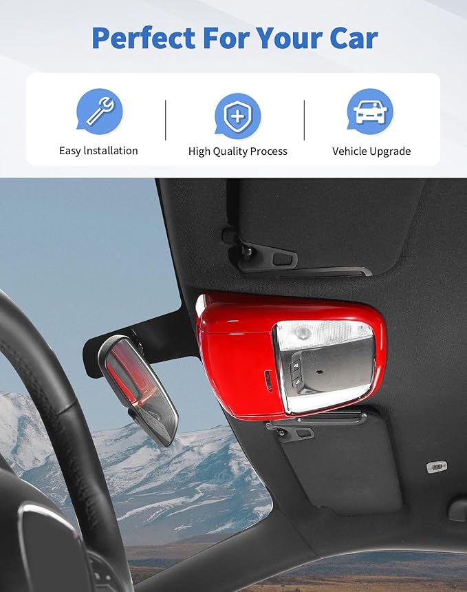 Roof Reading Light Cover Trim Fit for 2011 + Dodge Charger/Durango/Chrysler 300 Interior Accessories Red Reading Lamp Decals Cover Trim Sticker Kit