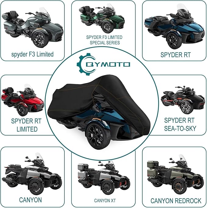 QYMOTO Can am Spyder F3 Limited Cover,Full Cover for RT Limited/Ryker 900/Touring/Sports RT Accessories/Canyon Compatible with All Spyder Models,Sea-to-Sky Waterproof Windproof All-Weather Protection